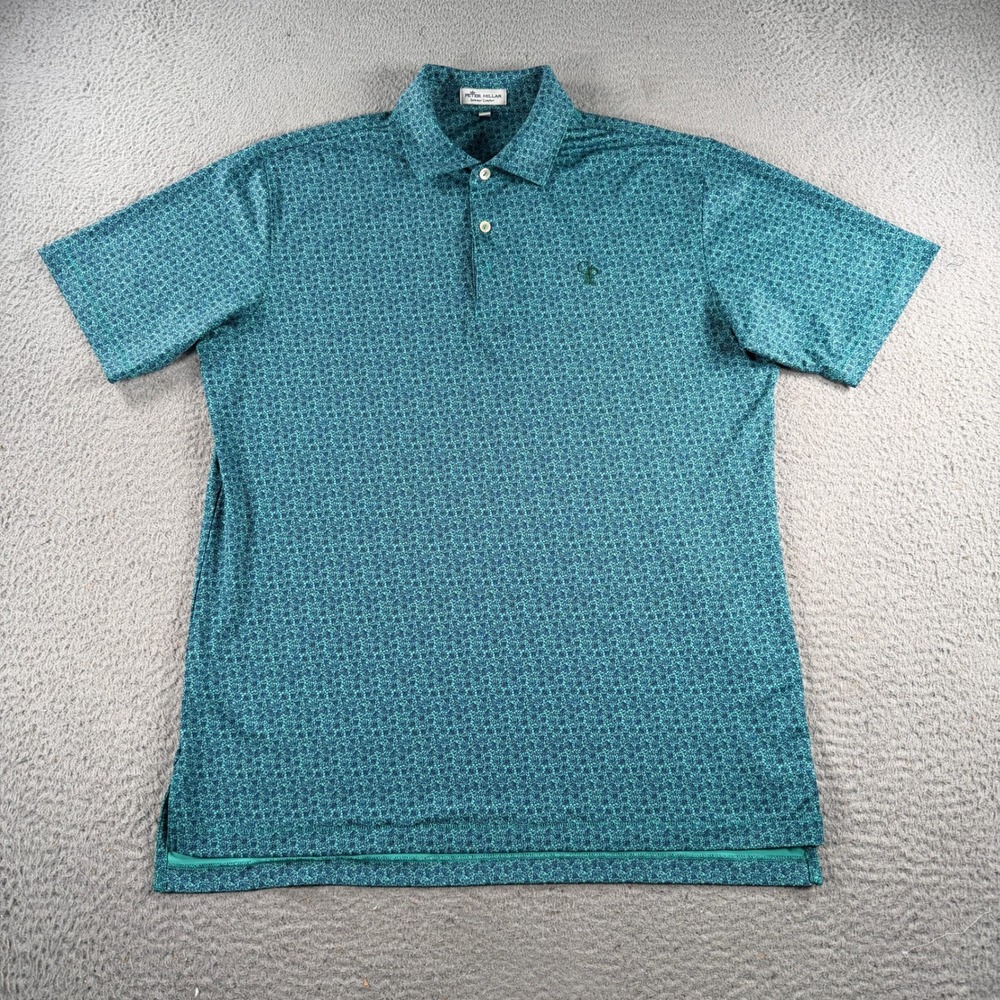Peter Millar Summer Comfort Polo ShirtMens Medium Teal Skull AOP Golf Stretch